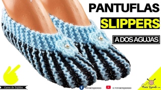 Tejiendo Pantuflas Slippers Tobilleras  a dos agujas | Tejidos a palillos