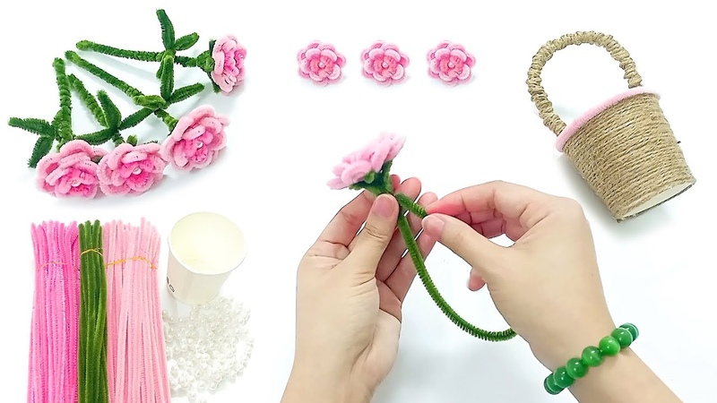 How to Make Pipe Cleaner Flower, basket of roses flowers with pipe