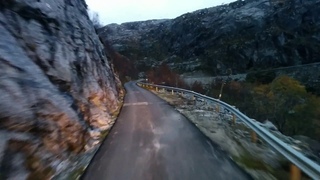 Extreme explosive trucking on mountian road in Lysebotn in Norway.