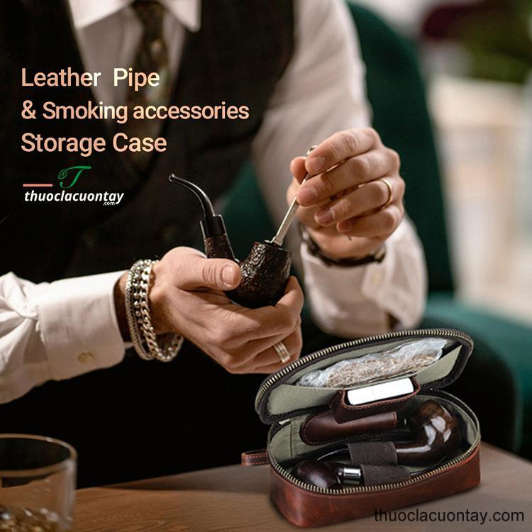 Bao da ngựa Contacts Family đựng 2 tẩu và phụ kiện cao cấp