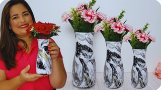 Como Fazer TEXTURA de MARMORE em seus VASOS DECORATIVOS | Decoração fácil e simples | faça e venda