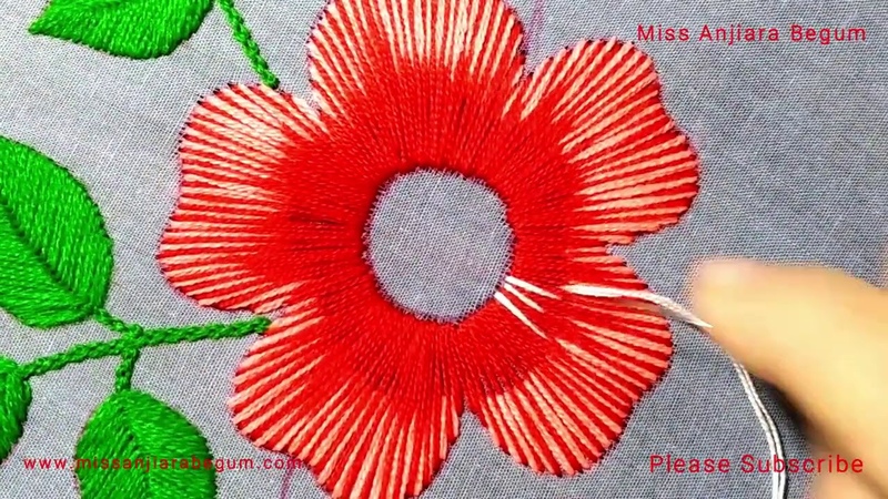 Hand Embroidery Red Flower, Simple Embroidery Design, Flower Embroidery Design, Stitching class