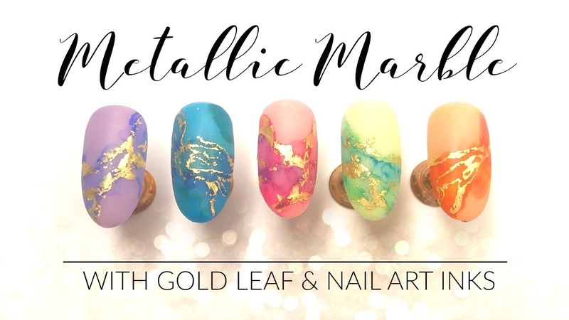 Metallic Marble Effect with Nail Inks Gold