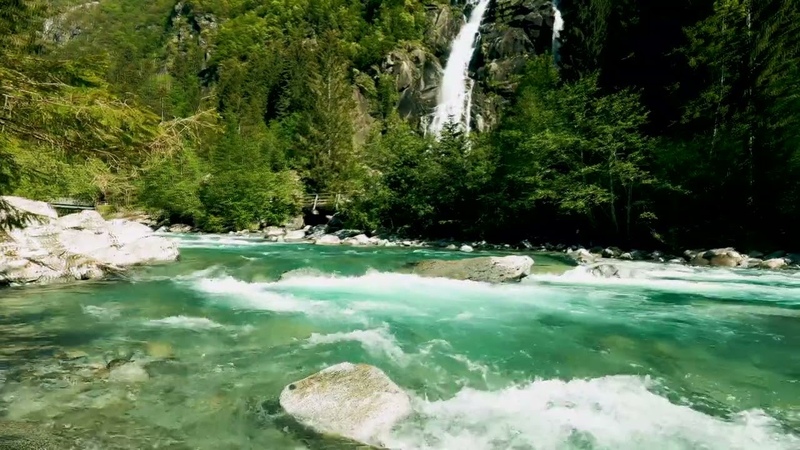 4k UHD Turquoise Mountain River Flowing. Nature Sounds, Flowing Water. White Noise for